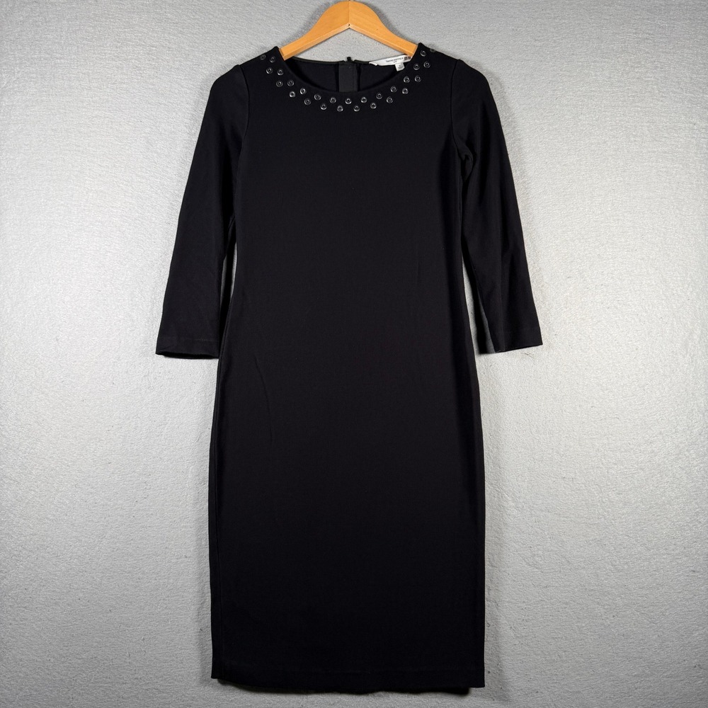 Carine Roitfeld Uniqlo Black Grommet Eyelet Sheath Dress 3/4 Sleeve 166496 Small